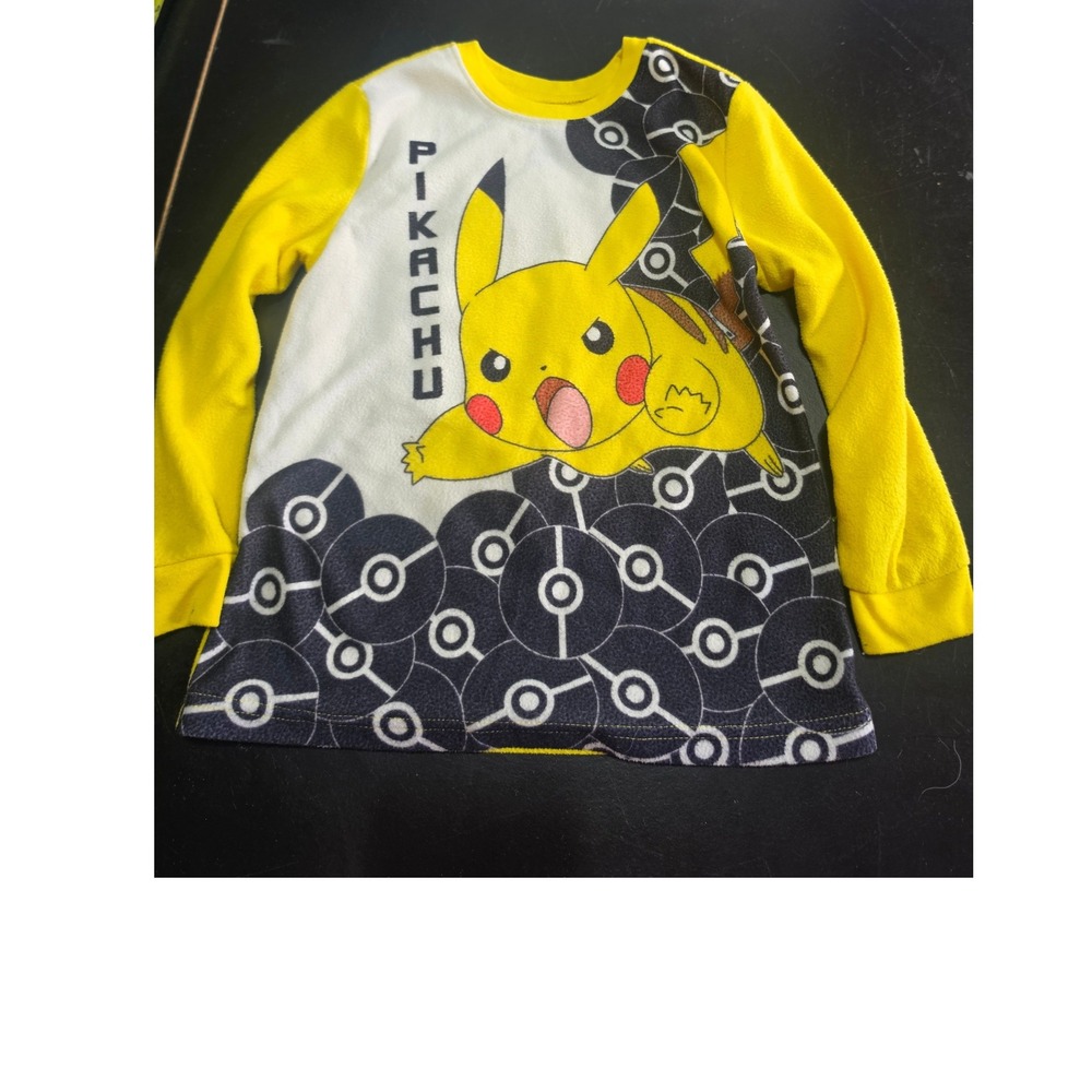 Pokemon Pikachu Poke Ball Fleece Pajama Top Yellow White Kids Size 6/7